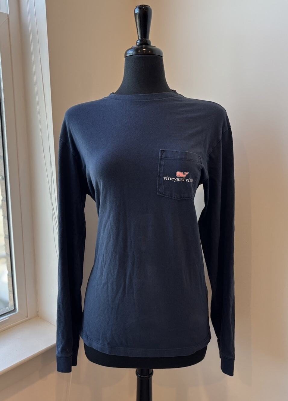 VINEYARD VINES Blue Long Sleeve Shirt With Whale Logo And Pocket 100% Cotton S